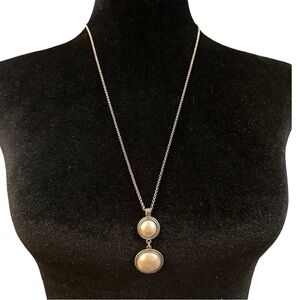 Lucky Brand Pendant Necklace Silver Tone White Faux Pearl Center